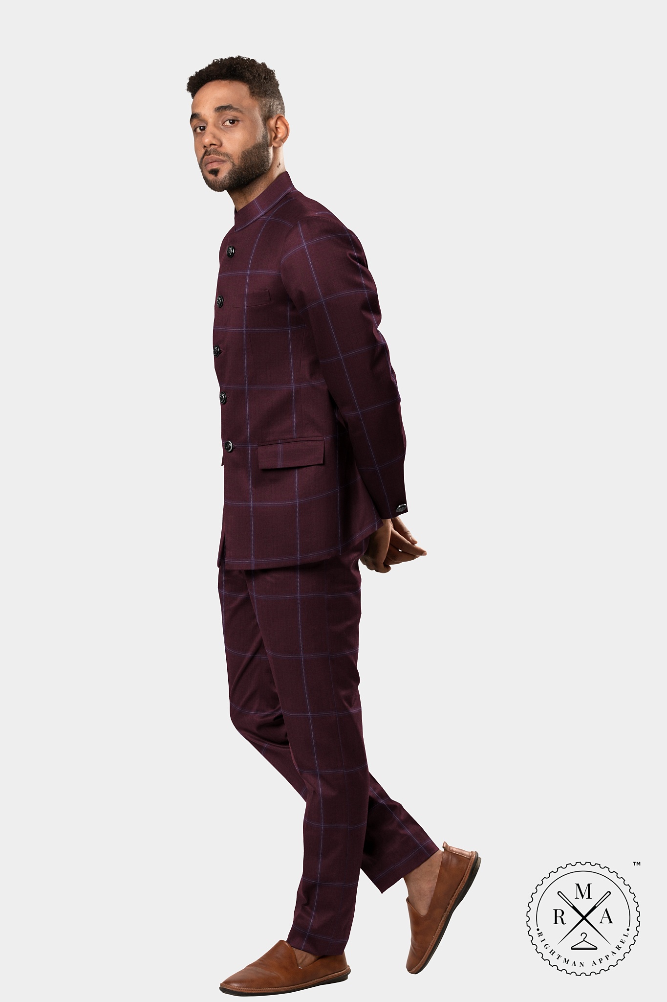 Royal Wine Jodhpuri Suit With Windowpane Pattern SU55